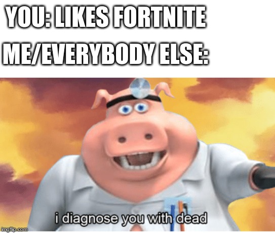 I diagnose you with dead | YOU: LIKES FORTNITE; ME/EVERYBODY ELSE: | image tagged in i diagnose you with dead | made w/ Imgflip meme maker