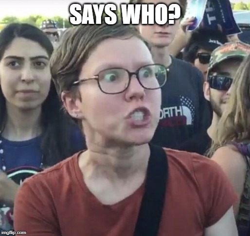 Triggered feminist | SAYS WHO? | image tagged in triggered feminist | made w/ Imgflip meme maker