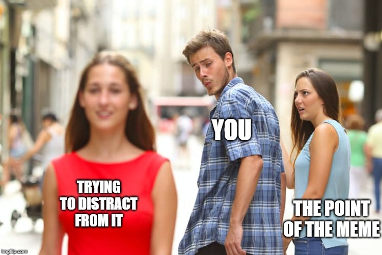 Distracted Boyfriend Meme | THE POINT OF THE MEME YOU TRYING TO DISTRACT FROM IT | image tagged in memes,distracted boyfriend | made w/ Imgflip meme maker