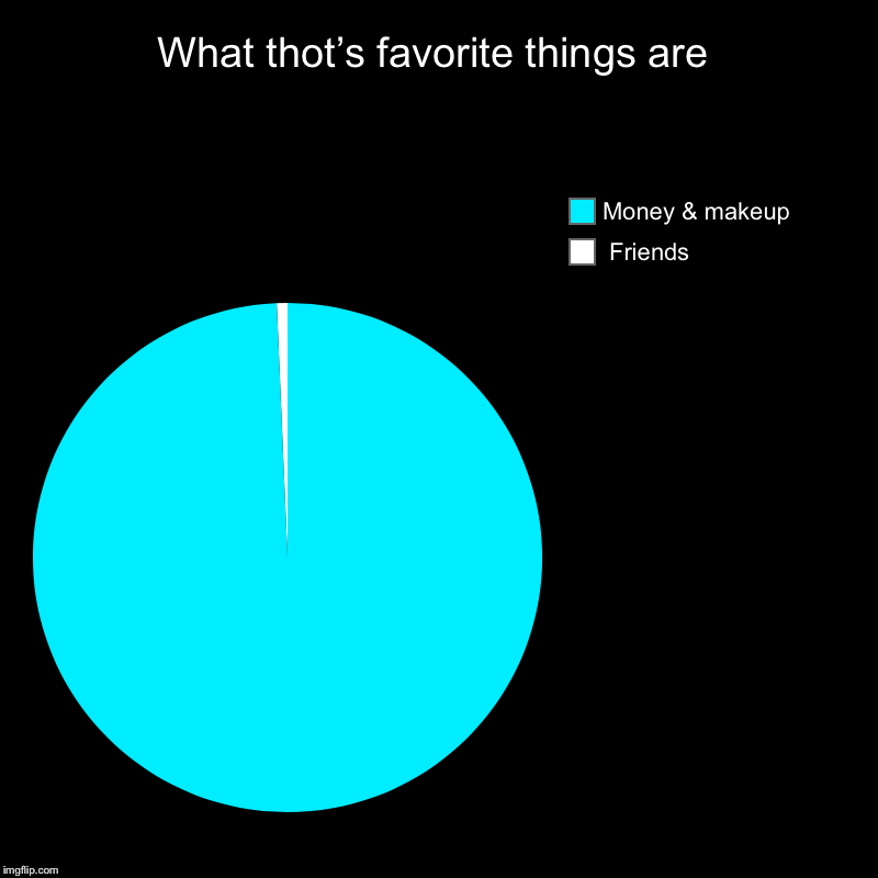 What thot’s favorite things are  |  Friends , Money & makeup | image tagged in charts,pie charts | made w/ Imgflip chart maker