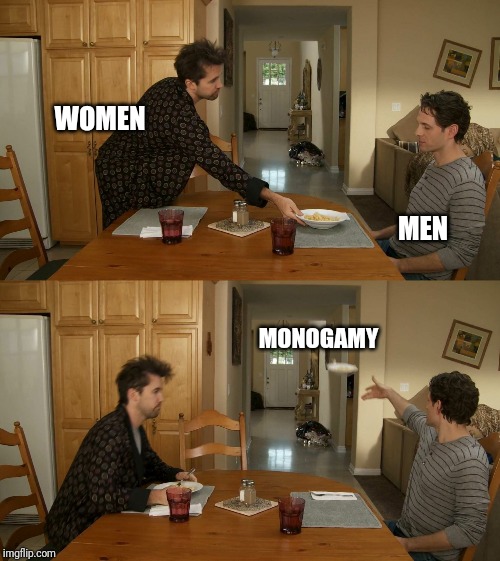 Plate toss | WOMEN; MEN; MONOGAMY | image tagged in plate toss | made w/ Imgflip meme maker