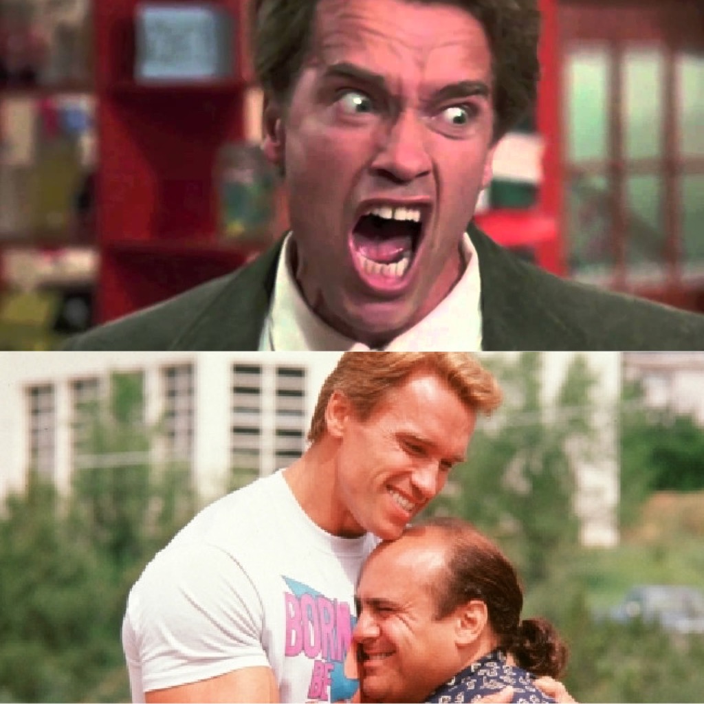 High Quality Arnold Schwarzenegger Angry Happy Hug Blank Meme Template