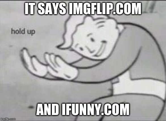 IT SAYS IMGFLIP.COM AND IFUNNY.COM | image tagged in fallout hold up | made w/ Imgflip meme maker