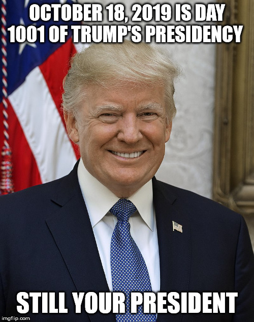 President Donald Trump | OCTOBER 18, 2019 IS DAY 1001 OF TRUMP'S PRESIDENCY; STILL YOUR PRESIDENT | image tagged in president donald trump | made w/ Imgflip meme maker