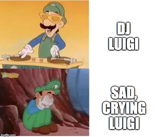 DJ Luigi | DJ LUIGI; SAD, CRYING LUIGI | image tagged in dj luigi | made w/ Imgflip meme maker