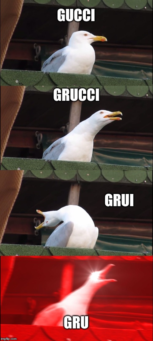 Inhaling Seagull Meme | GUCCI; GRUCCI; GRUI; GRU | image tagged in memes,inhaling seagull | made w/ Imgflip meme maker