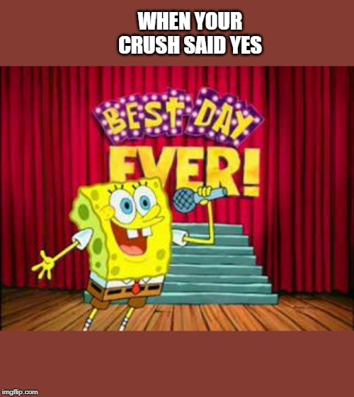 its the best day ever!! | WHEN YOUR CRUSH SAID YES | image tagged in its the best day ever | made w/ Imgflip meme maker