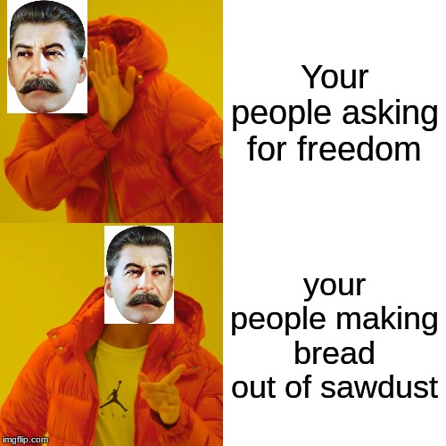 Drake Hotline Bling | Your people asking for freedom; your people making bread out of sawdust | image tagged in memes,drake hotline bling | made w/ Imgflip meme maker