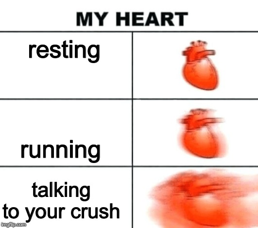 Heart rate | resting; running; talking to your crush | image tagged in heart rate | made w/ Imgflip meme maker