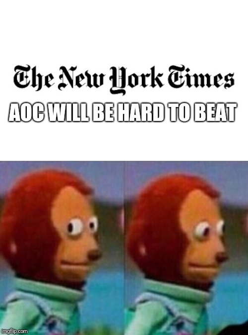 AOC WILL BE HARD TO BEAT | image tagged in nyt,monkey puppet | made w/ Imgflip meme maker