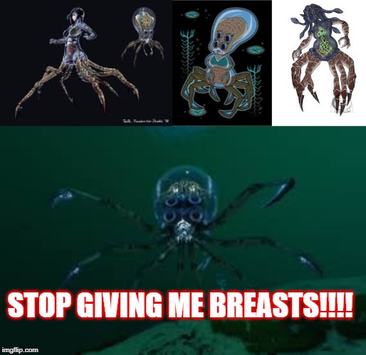 If Subnautica Creatures were Aware | STOP GIVING ME BREASTS!!!! | image tagged in subnautica,meme | made w/ Imgflip meme maker