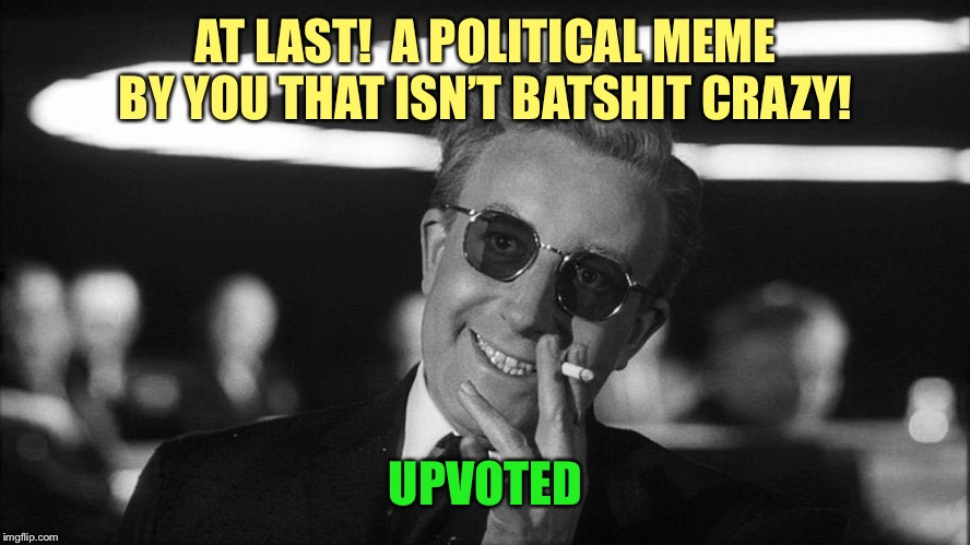 Doctor Strangelove says... | AT LAST!  A POLITICAL MEME BY YOU THAT ISN’T BATSHIT CRAZY! UPVOTED | made w/ Imgflip meme maker