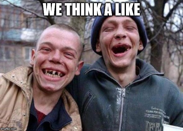 Ugly Twins Meme | WE THINK A LIKE | image tagged in memes,ugly twins | made w/ Imgflip meme maker