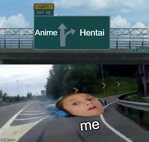 Left Exit 12 Off Ramp | Anime; Hentai; me | image tagged in memes,left exit 12 off ramp | made w/ Imgflip meme maker