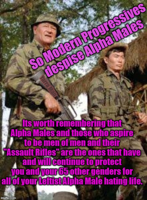 True Men | So Modern Progressives despise Alpha Males; Yarra Man; Its worth remembering that Alpha Males and those who aspire to be men of men and their "Assault Rifles" are the ones that have and will continue to protect you and your 65 other genders for all of your Leftist Alpha Male hating life. | image tagged in true men | made w/ Imgflip meme maker