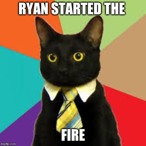 Buisness Cat  | RYAN STARTED THE; FIRE | image tagged in buisness cat | made w/ Imgflip meme maker