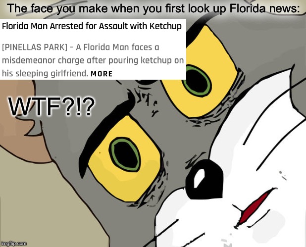 Unsettled Tom | The face you make when you first look up Florida news:; WTF?!? | image tagged in memes,unsettled tom | made w/ Imgflip meme maker