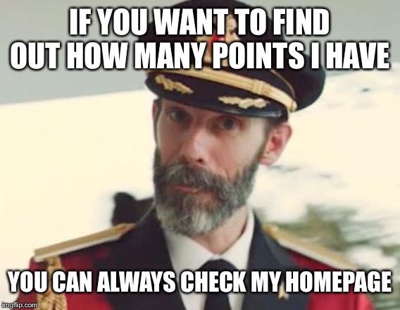 Check out my homepage to view and upvote my memes! | IF YOU WANT TO FIND OUT HOW MANY POINTS I HAVE; YOU CAN ALWAYS CHECK MY HOMEPAGE | image tagged in captain obvious | made w/ Imgflip meme maker
