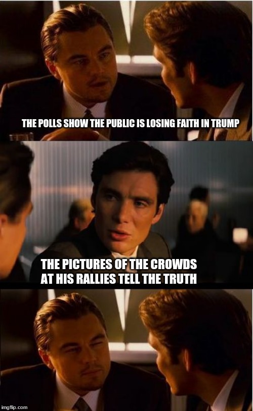 Who reads polls anyway | THE POLLS SHOW THE PUBLIC IS LOSING FAITH IN TRUMP; THE PICTURES OF THE CROWDS AT HIS RALLIES TELL THE TRUTH | image tagged in memes,fake news,polls are fake,ignore polls,maga,trump 2020 | made w/ Imgflip meme maker