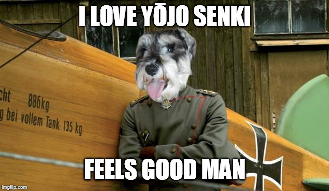 My Miniature German Schnauzer loves it. | I LOVE YŌJO SENKI; FEELS GOOD MAN | image tagged in anime,funny,tanya the evil | made w/ Imgflip meme maker