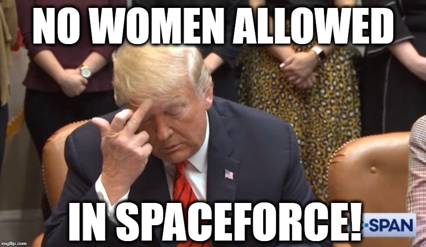 So Presidential! | NO WOMEN ALLOWED; IN SPACEFORCE! | image tagged in donald trump,nasa,space force,moron,traitor,impeach trump | made w/ Imgflip meme maker