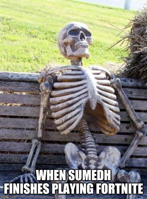 Waiting Skeleton | WHEN SUMEDH FINISHES PLAYING FORTNITE | image tagged in memes,waiting skeleton | made w/ Imgflip meme maker