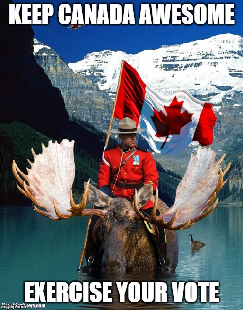canada awesome | KEEP CANADA AWESOME; EXERCISE YOUR VOTE | image tagged in canada awesome | made w/ Imgflip meme maker