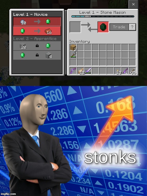 Villager trading be like | image tagged in minecraft,stonks,villager,trading | made w/ Imgflip meme maker