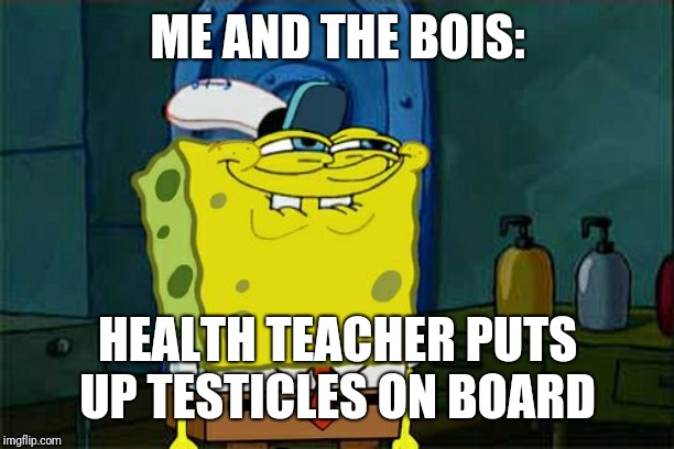 Don't You Squidward Meme | ME AND THE BOIS:; HEALTH TEACHER PUTS UP TESTICLES ON BOARD | image tagged in memes,dont you squidward | made w/ Imgflip meme maker