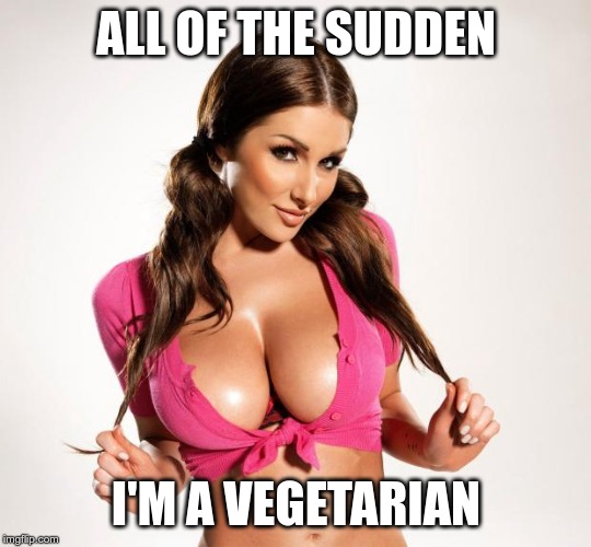 Boobs | ALL OF THE SUDDEN I'M A VEGETARIAN | image tagged in boobs | made w/ Imgflip meme maker