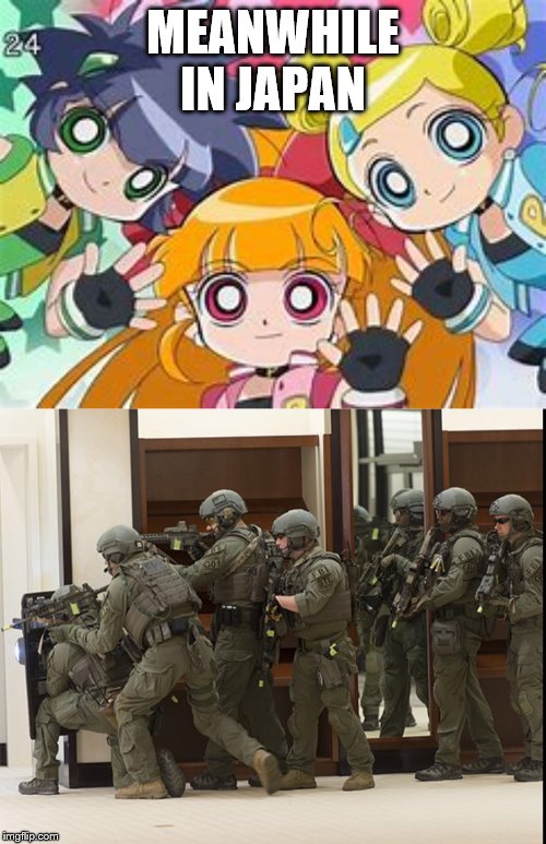 We could have stopped this | MEANWHILE IN JAPAN | image tagged in fbi swat,powerpuff girls,oh god why,why is the fbi here,meanwhile in japan,hell no | made w/ Imgflip meme maker