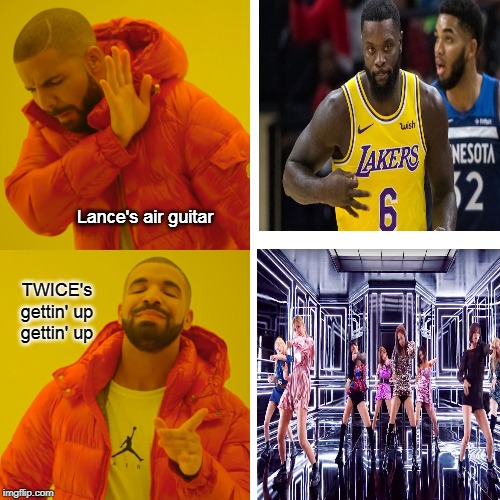 wkwkwk | Lance's air guitar; TWICE's gettin' up gettin' up | image tagged in memes | made w/ Imgflip meme maker
