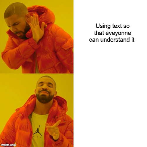 Drake Hotline Bling Meme | Using text so that eveyonne can understand it | image tagged in memes,drake hotline bling | made w/ Imgflip meme maker