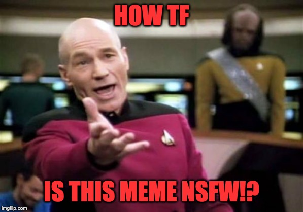 Picard Wtf Meme | HOW TF IS THIS MEME NSFW!? | image tagged in memes,picard wtf | made w/ Imgflip meme maker