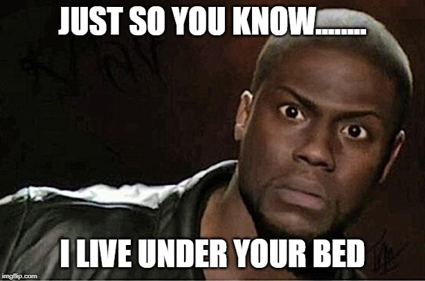 Kevin Hart Meme | JUST SO YOU KNOW........ I LIVE UNDER YOUR BED | image tagged in memes,kevin hart | made w/ Imgflip meme maker