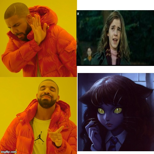 Japanese Pop Culture wasnt the only Culture creating Nekos | image tagged in anime,hermione granger,neko,animeme,drake hotline approves | made w/ Imgflip meme maker