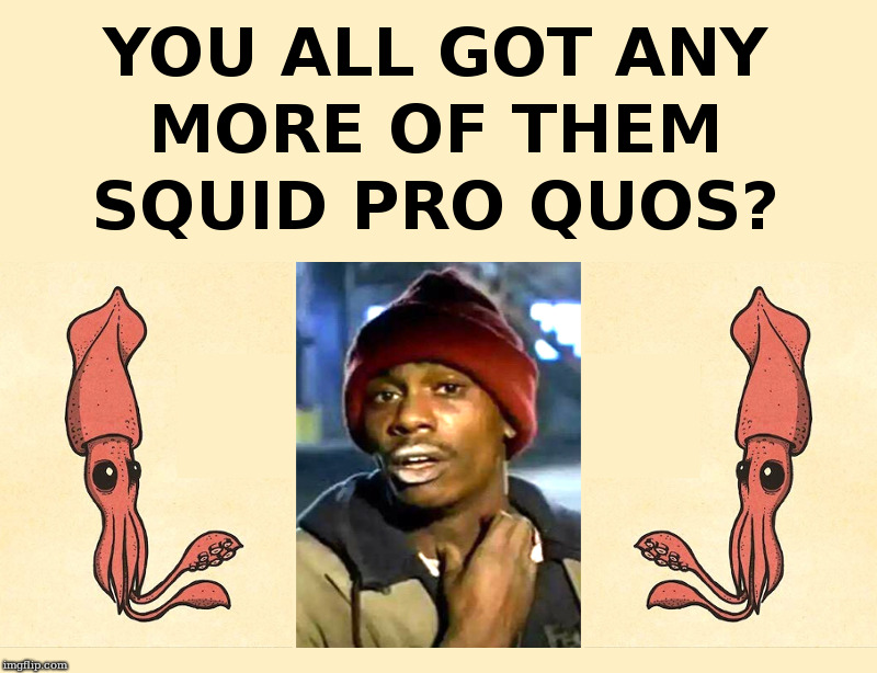 Squid Pro Quos | image tagged in you got any more,squid,democrats,trump | made w/ Imgflip meme maker