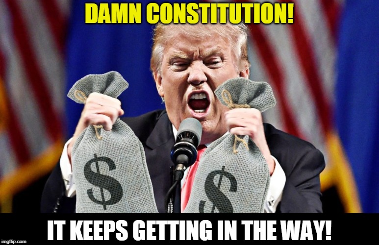 Trump in Love - Money | DAMN CONSTITUTION! IT KEEPS GETTING IN THE WAY! | image tagged in trump in love - money,trump,greed,doral,emolument,money | made w/ Imgflip meme maker