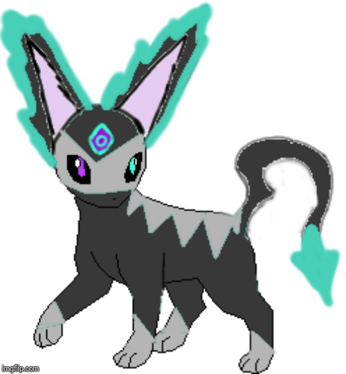 Shamaneon, the ghost type eevee evolution created by me using Umbreon as a base. | image tagged in fakemon,eevee | made w/ Imgflip meme maker