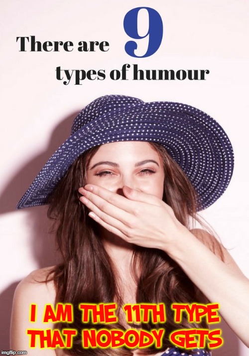 The 10th Type of Humor is the kind that isn't funny | I AM THE 11TH TYPE    THAT NOBODY GETS | image tagged in vince vance,humor,laughing girls,sense of humor,jokes,comedy | made w/ Imgflip meme maker