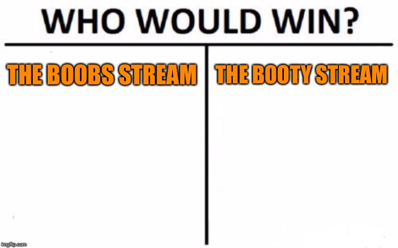 Who Would Win? | THE BOOBS STREAM; THE BOOTY STREAM | image tagged in memes,who would win | made w/ Imgflip meme maker