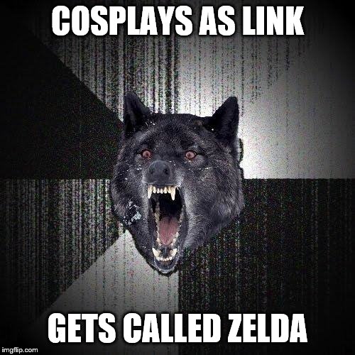 Insanity Wolf | COSPLAYS AS LINK; GETS CALLED ZELDA | image tagged in memes,insanity wolf | made w/ Imgflip meme maker