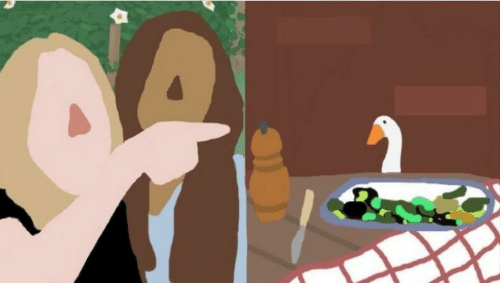 High Quality Untitled Goose Game - Yelling lady and cat Blank Meme Template