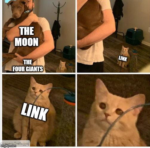 THE MOON; THE FOUR GIANTS; LINK; LINK | image tagged in sad cat | made w/ Imgflip meme maker