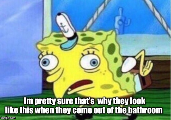 Mocking Spongebob Meme | Im pretty sure that’s  why they look like this when they come out of the bathroom | image tagged in memes,mocking spongebob | made w/ Imgflip meme maker