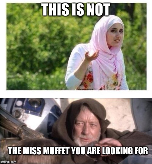 THIS IS NOT THE MISS MUFFET YOU ARE LOOKING FOR | image tagged in memes,these arent the droids you were looking for,confused muslim girl | made w/ Imgflip meme maker