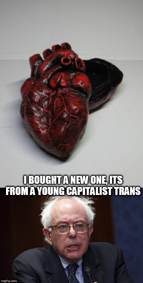 I BOUGHT A NEW ONE, ITS FROM A YOUNG CAPITALIST TRANS | image tagged in bernie sanders,heart | made w/ Imgflip meme maker