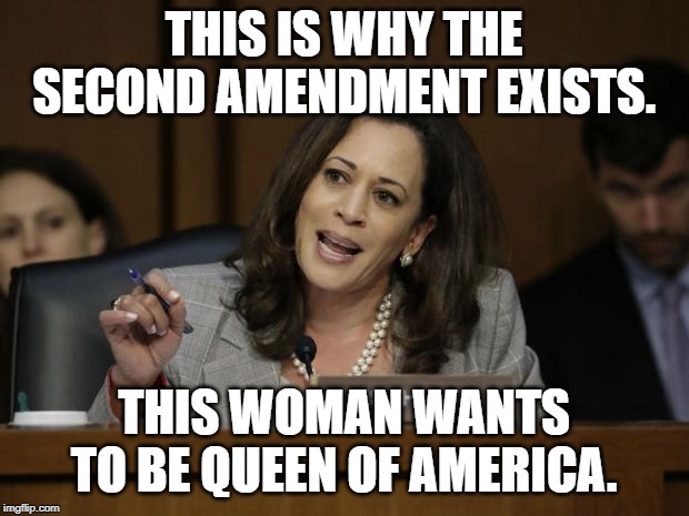 Kamala Harris | THIS IS WHY THE SECOND AMENDMENT EXISTS. THIS WOMAN WANTS TO BE QUEEN OF AMERICA. | image tagged in kamala harris | made w/ Imgflip meme maker