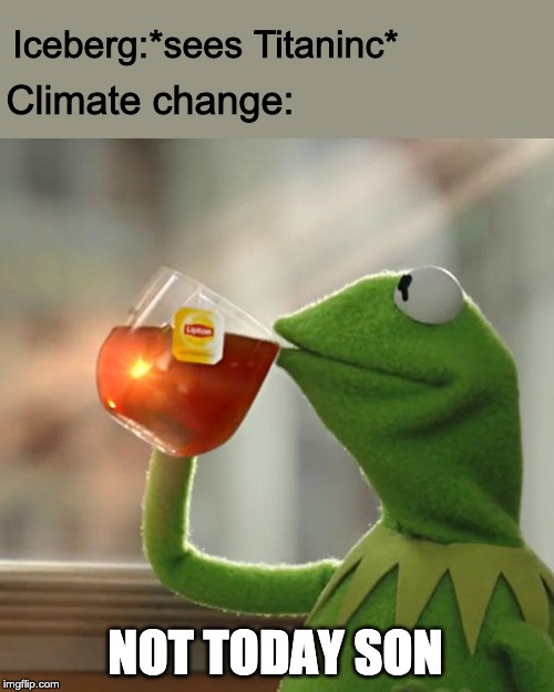 But That's None Of My Business Meme | Climate change: NOT TODAY SON Iceberg:*sees Titaninc* | image tagged in memes,but thats none of my business,kermit the frog | made w/ Imgflip meme maker