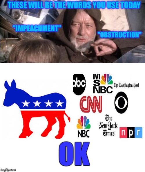 Hive mind | THESE WILL BE THE WORDS YOU USE TODAY; "IMPEACHMENT"; "OBSTRUCTION"; OK | image tagged in memes,these arent the droids you were looking for,blank white template | made w/ Imgflip meme maker